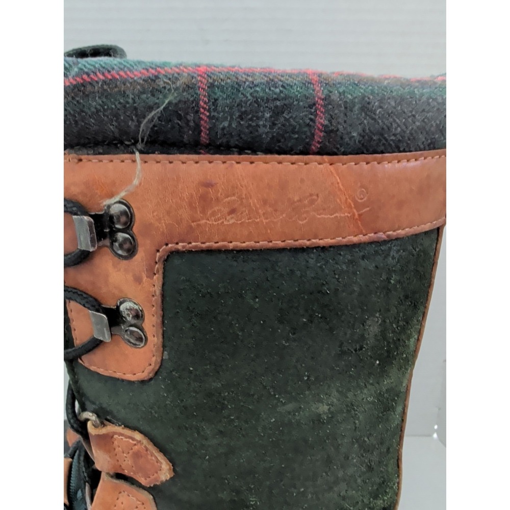 Vtg Eddie Bauer Insulated Duck Boots Men 11 Green Plaid Suede Utility Chore Barn - Picture 9 of 10